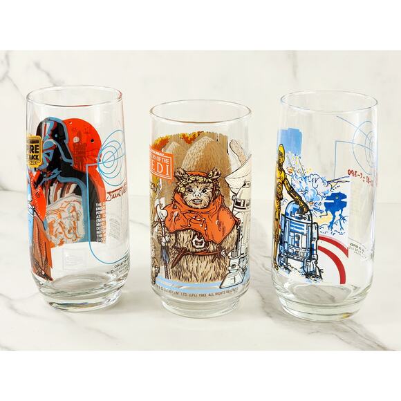 Star Wars Tall Glasses The Empire Strikes Back The Return Of The Jedi 1980 x3 - Picture 5 of 16